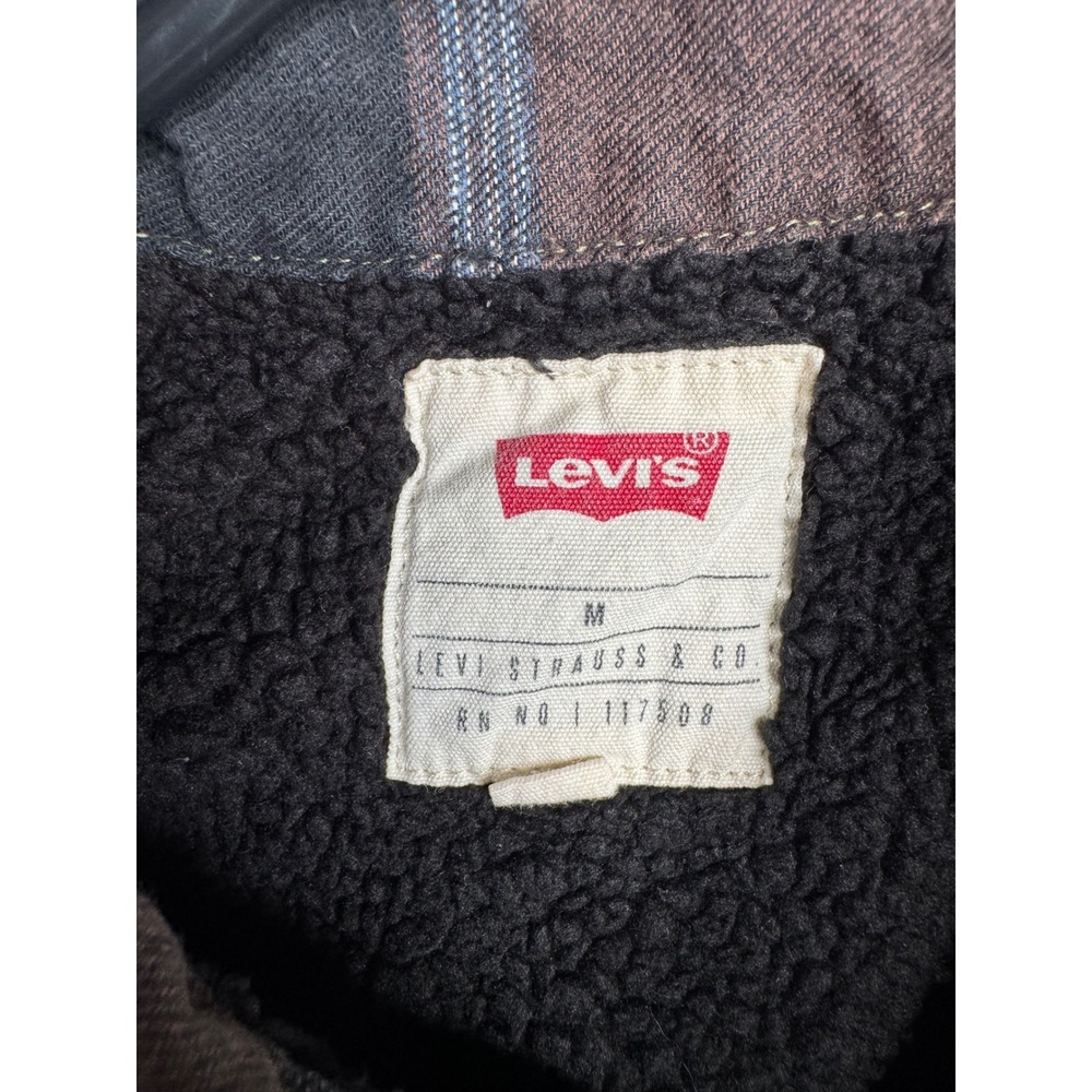 Levis Mens Plaid Sherpa Lined Flannel Shirt Jacket Brown Green Medium 3LDLW11051 - Picture 5 of 12